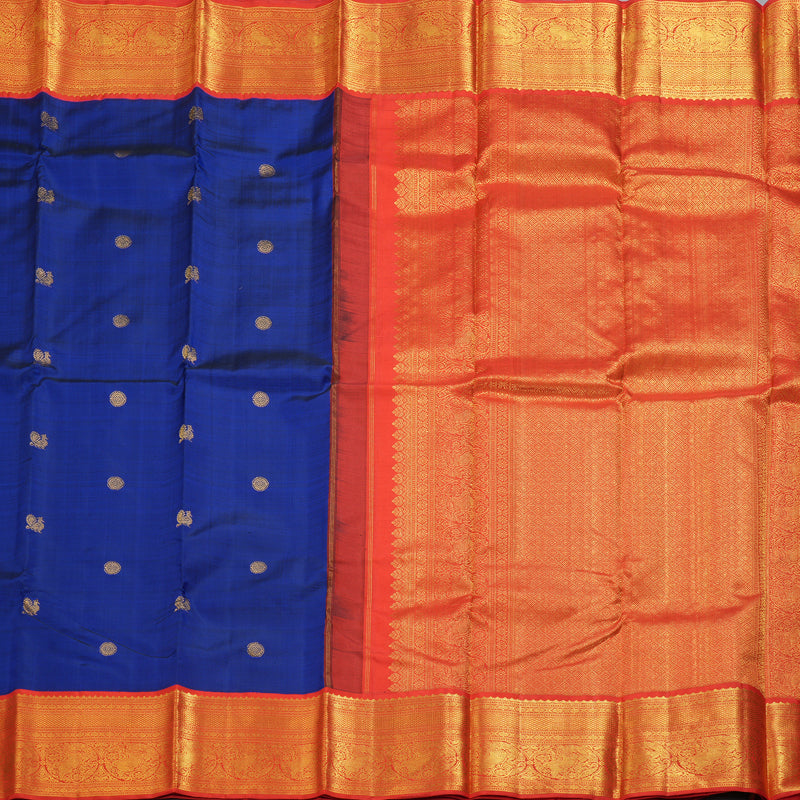 Hayagrivas Handloom MS Blue Kanjivaram Silk Saree with Reddish-Orange Border KBF248E13-2