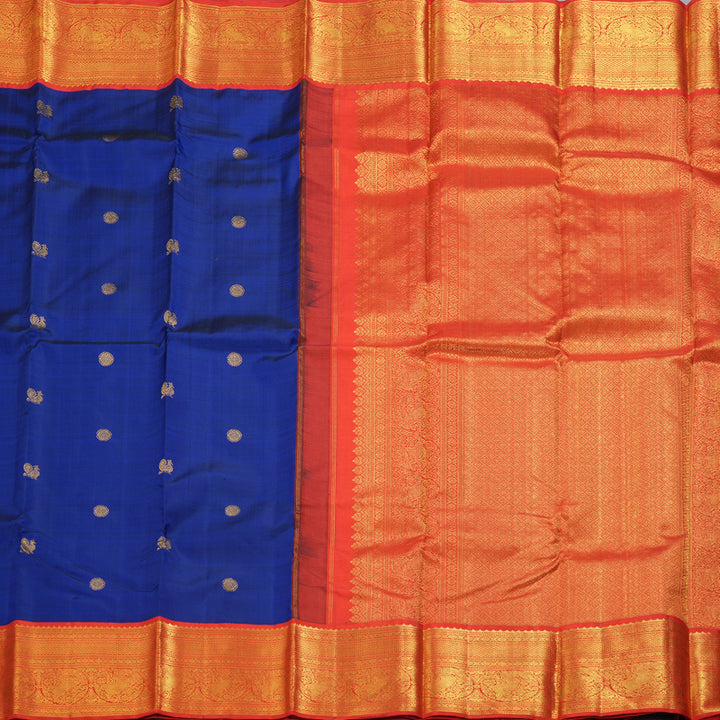 Hayagrivas Handloom MS Blue Kanjivaram Silk Saree with Reddish-Orange Border KBF248E13-2
