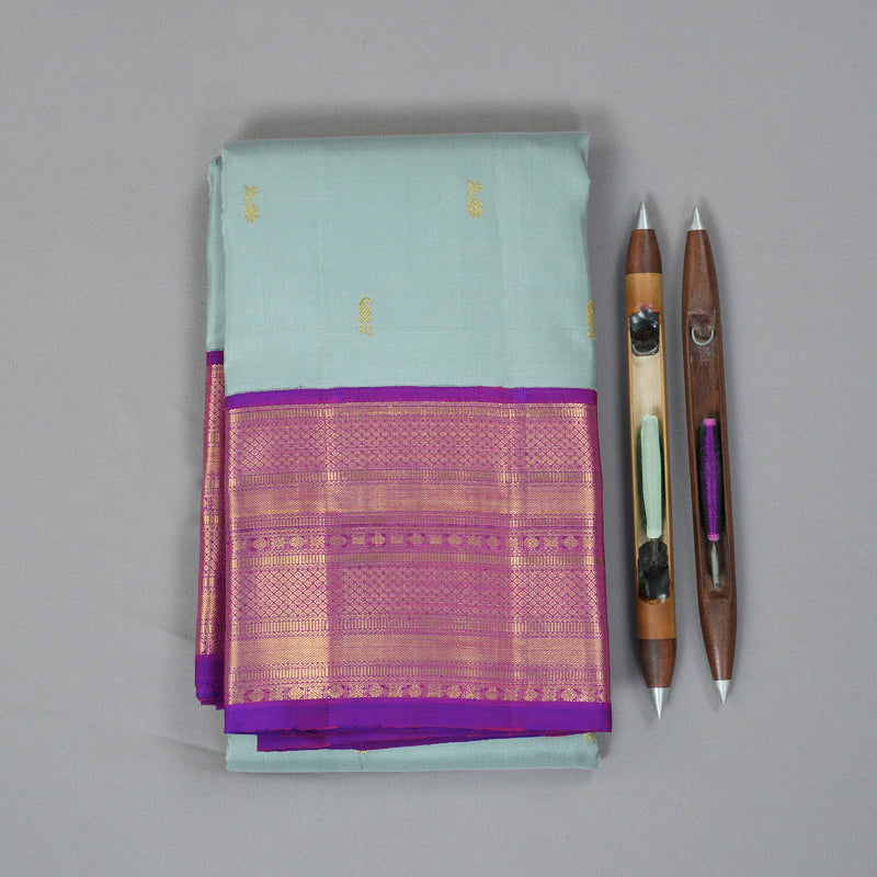 Hayagrivas Handloom Powder Green Kanjivaram Silk Saree with Purple Border KBF248E13-3