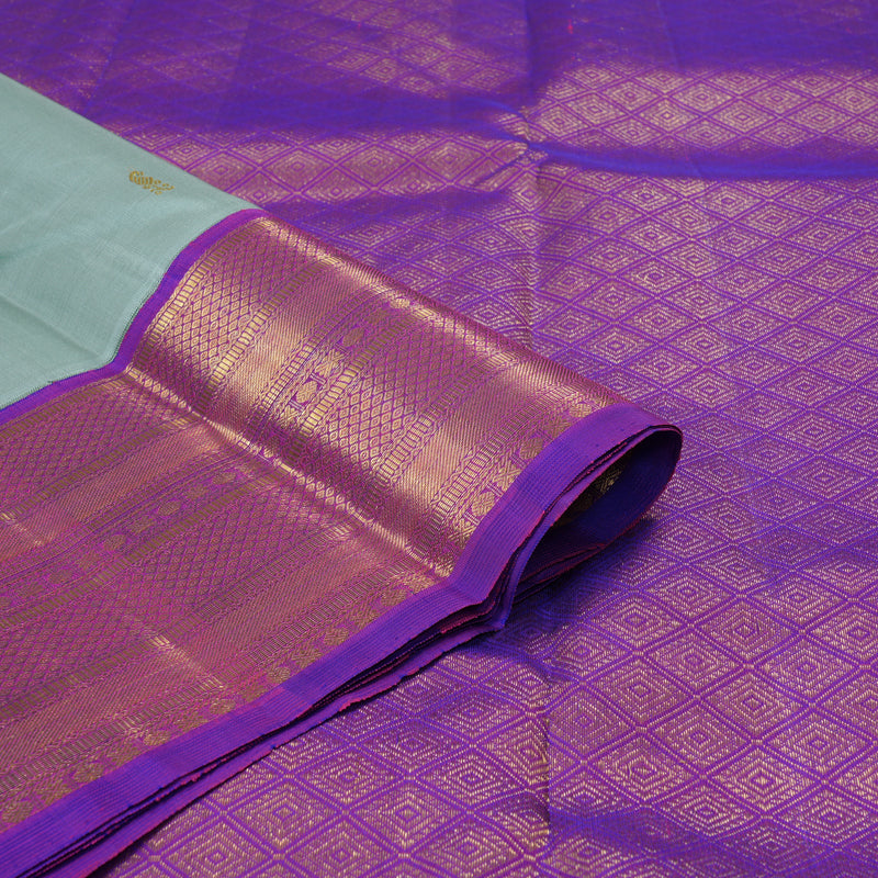Hayagrivas Handloom Powder Green Kanjivaram Silk Saree with Purple Border KBF248E13-3