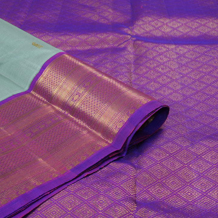 Hayagrivas Handloom Powder Green Kanjivaram Silk Saree with Purple Border KBF248E13-3