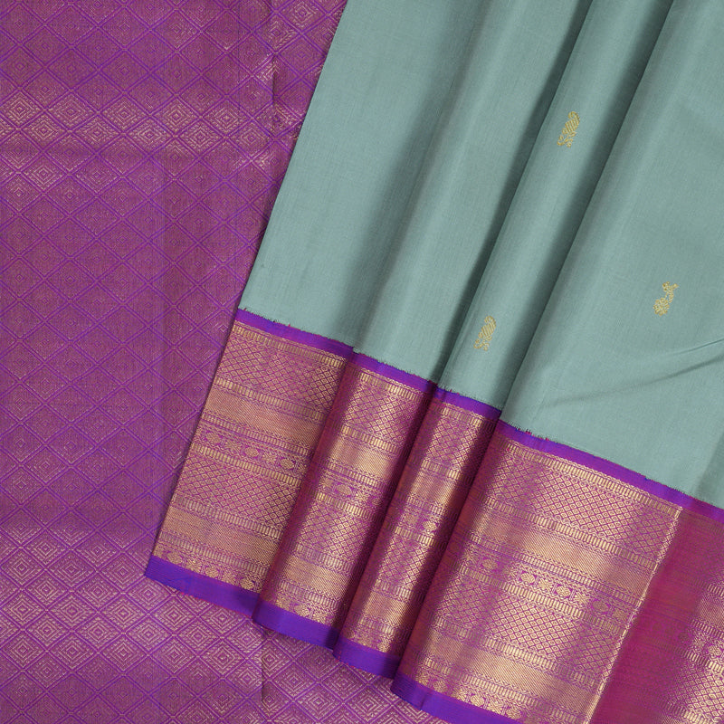 Hayagrivas Handloom Powder Green Kanjivaram Silk Saree with Purple Border KBF248E13-3