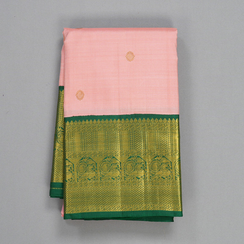 Hayagrivas Handloom Rose Pink Kanjivaram Silk Saree with Dark Green Border KBF248E14-1