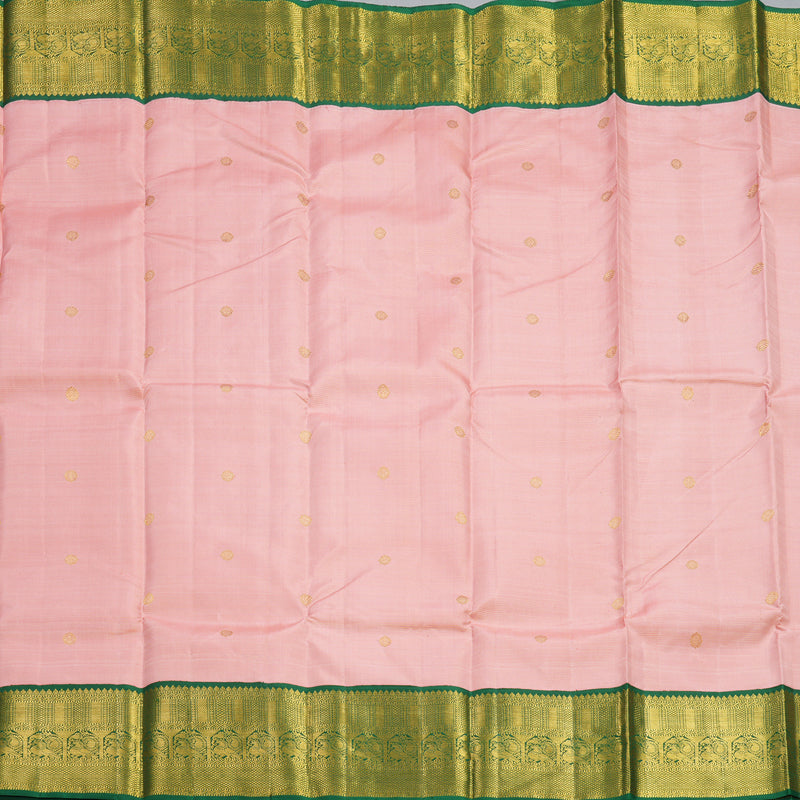Hayagrivas Handloom Rose Pink Kanjivaram Silk Saree with Dark Green Border KBF248E14-1