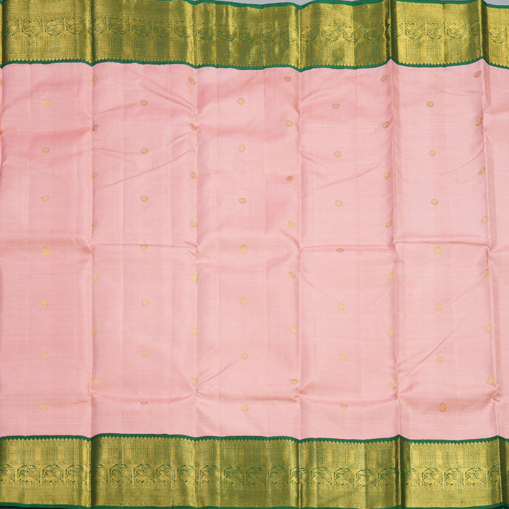 Hayagrivas Handloom Rose Pink Kanjivaram Silk Saree with Dark Green Border KBF248E14-1