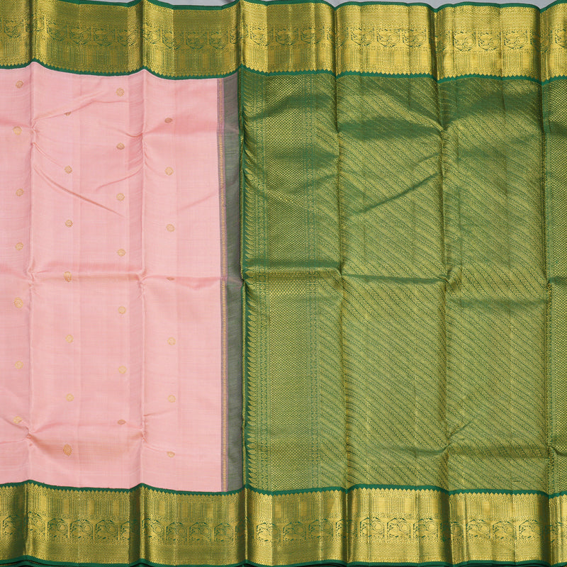 Hayagrivas Handloom Rose Pink Kanjivaram Silk Saree with Dark Green Border KBF248E14-1