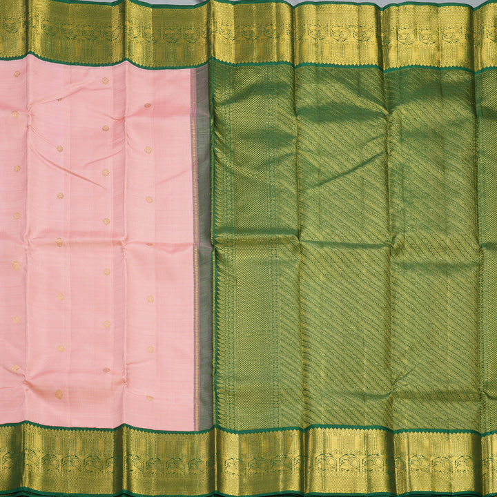 Hayagrivas Handloom Rose Pink Kanjivaram Silk Saree with Dark Green Border KBF248E14-1