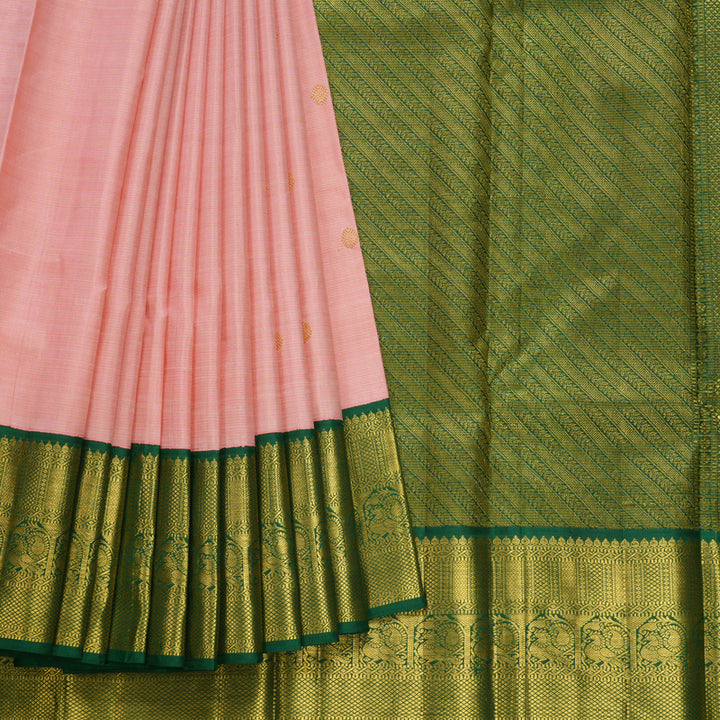 Hayagrivas Handloom Rose Pink Kanjivaram Silk Saree with Dark Green Border KBF248E14-1