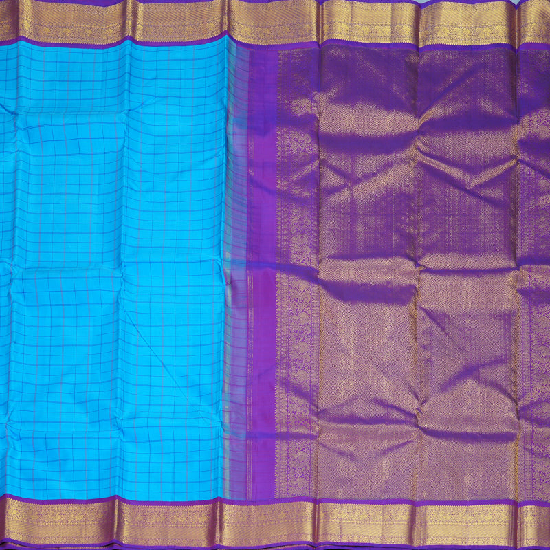 Hayagrivas Handloom Sky Blue Kanjivaram Silk Saree with Purple Border KBF248E7-1