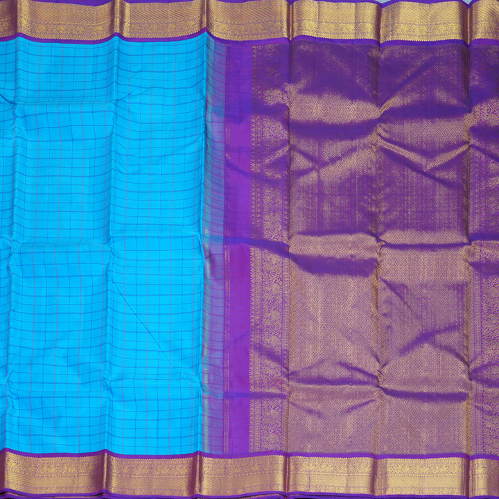 Hayagrivas Handloom Sky Blue Kanjivaram Silk Saree with Purple Border KBF248E7-1