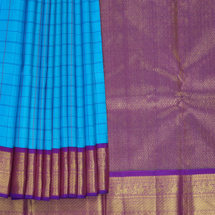 Hayagrivas Handloom Sky Blue Kanjivaram Silk Saree with Purple Border KBF248E7-1