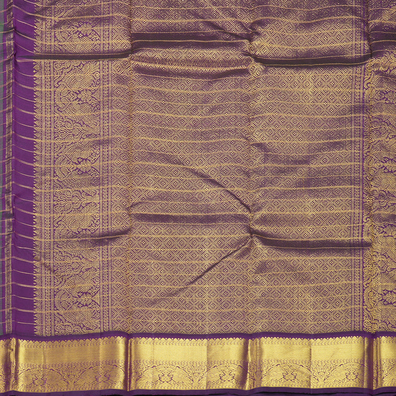 Hayagrivas Handloom Blue-Green Kanjivaram Silk Saree with Purple Border KBF248E8-1
