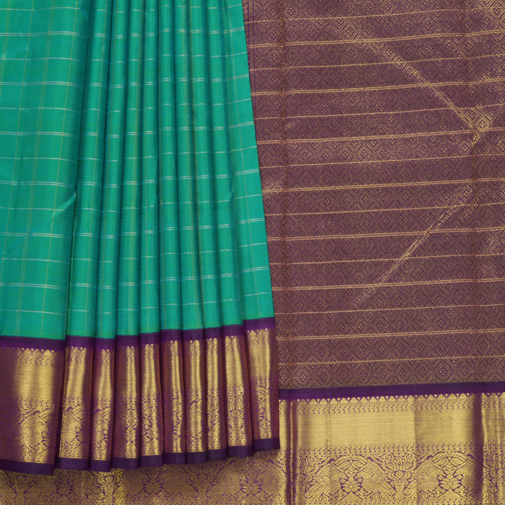 Hayagrivas Handloom Blue-Green Kanjivaram Silk Saree with Purple Border KBF248E8-1
