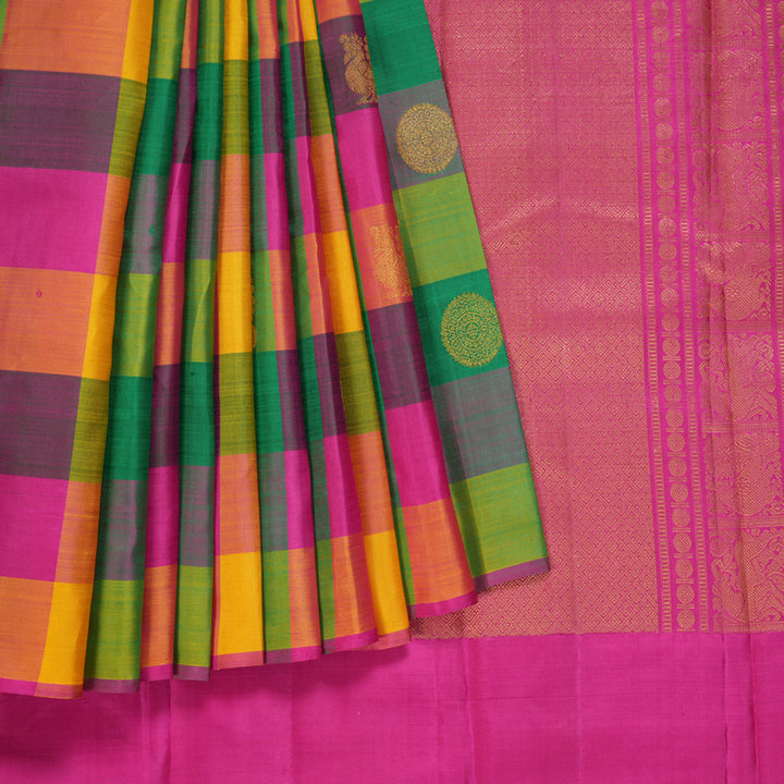 Hayagrivas Handloom Multicolour Checks Kanjivaram Silk Saree KBF249E3-1