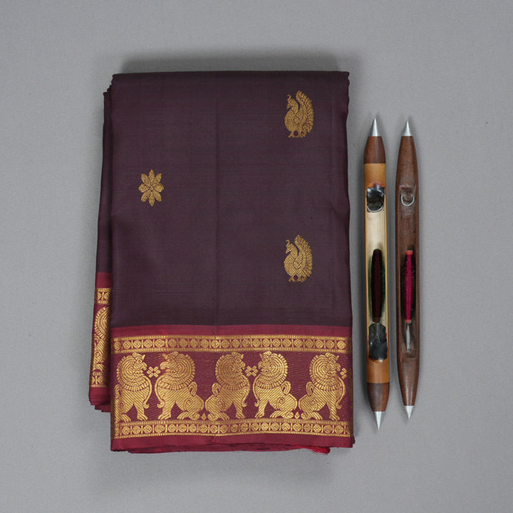 Hayagrivas Handloom Deep Nagapazham Kanjivaram Silk Saree with Wine Maroon Border KBF249E6-1