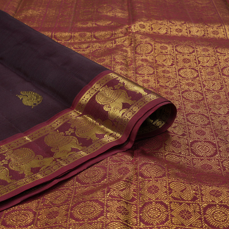 Hayagrivas Handloom Deep Nagapazham Kanjivaram Silk Saree with Wine Maroon Border KBF249E6-1