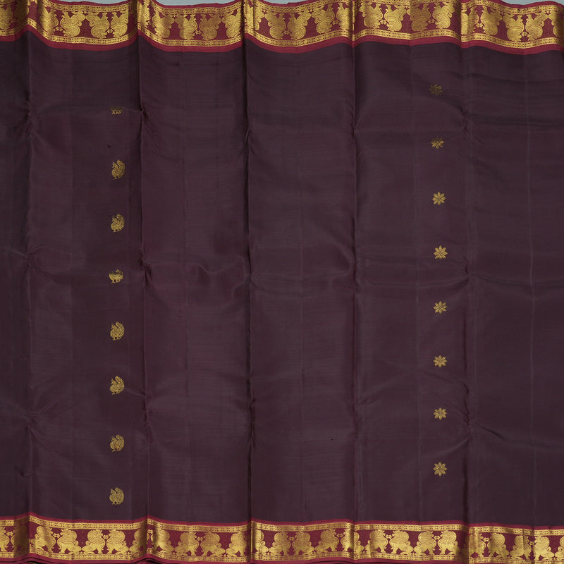 Hayagrivas Handloom Deep Nagapazham Kanjivaram Silk Saree with Wine Maroon Border KBF249E6-1