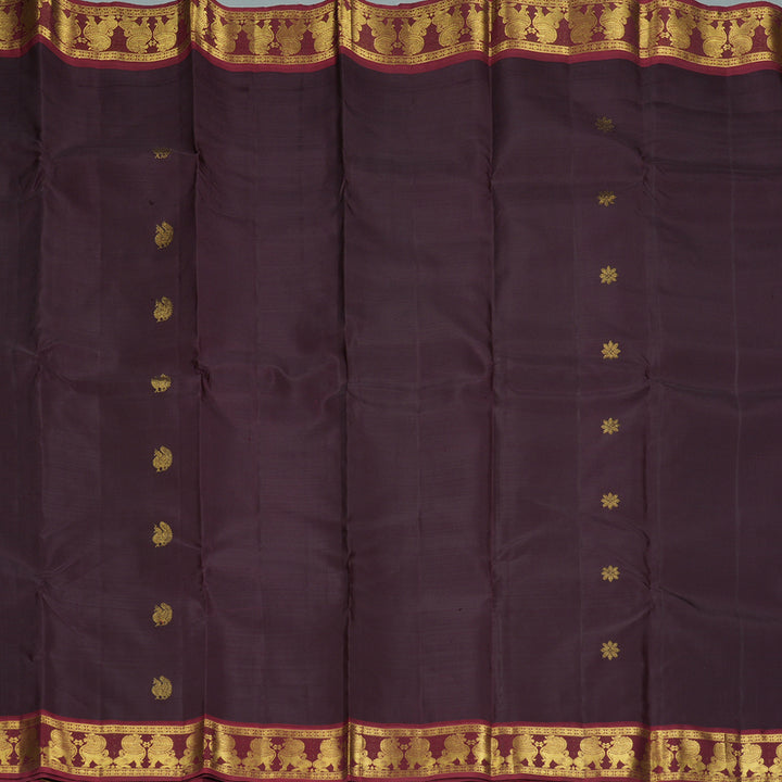 Hayagrivas Handloom Deep Nagapazham Kanjivaram Silk Saree with Wine Maroon Border KBF249E6-1