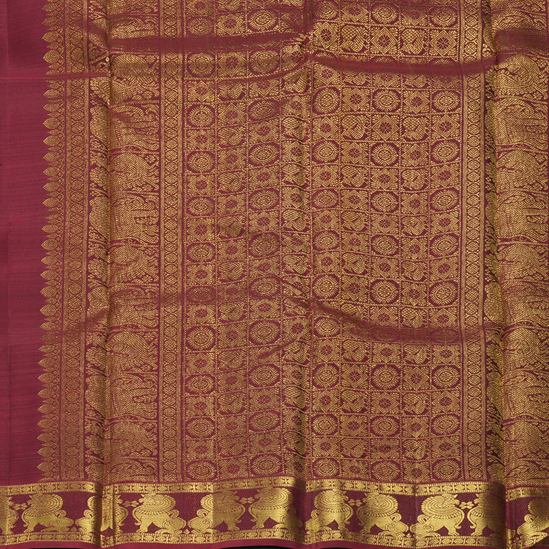 Hayagrivas Handloom Deep Nagapazham Kanjivaram Silk Saree with Wine Maroon Border KBF249E6-1