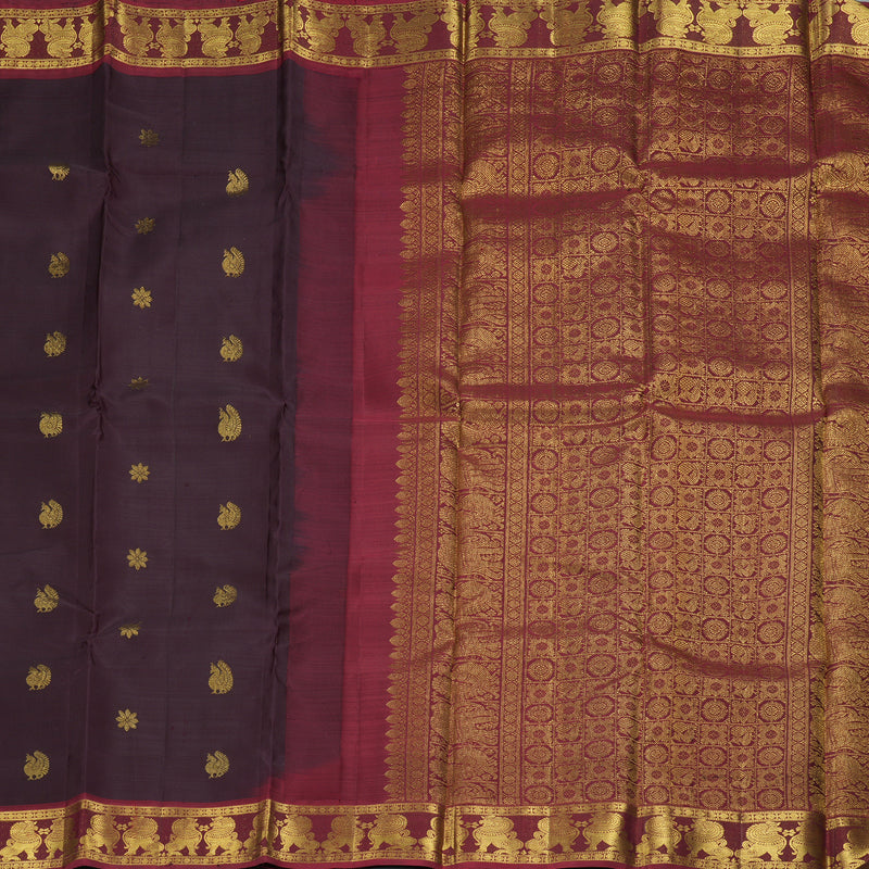 Hayagrivas Handloom Deep Nagapazham Kanjivaram Silk Saree with Wine Maroon Border KBF249E6-1