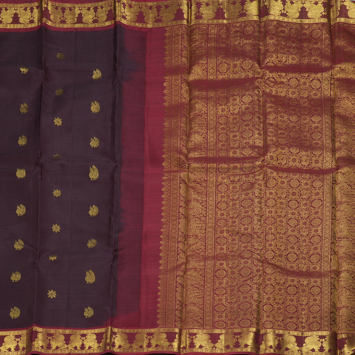 Hayagrivas Handloom Deep Nagapazham Kanjivaram Silk Saree with Wine Maroon Border KBF249E6-1