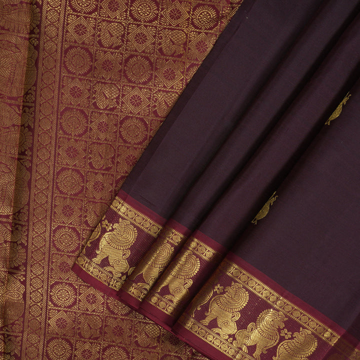 Hayagrivas Handloom Deep Nagapazham Kanjivaram Silk Saree with Wine Maroon Border KBF249E6-1