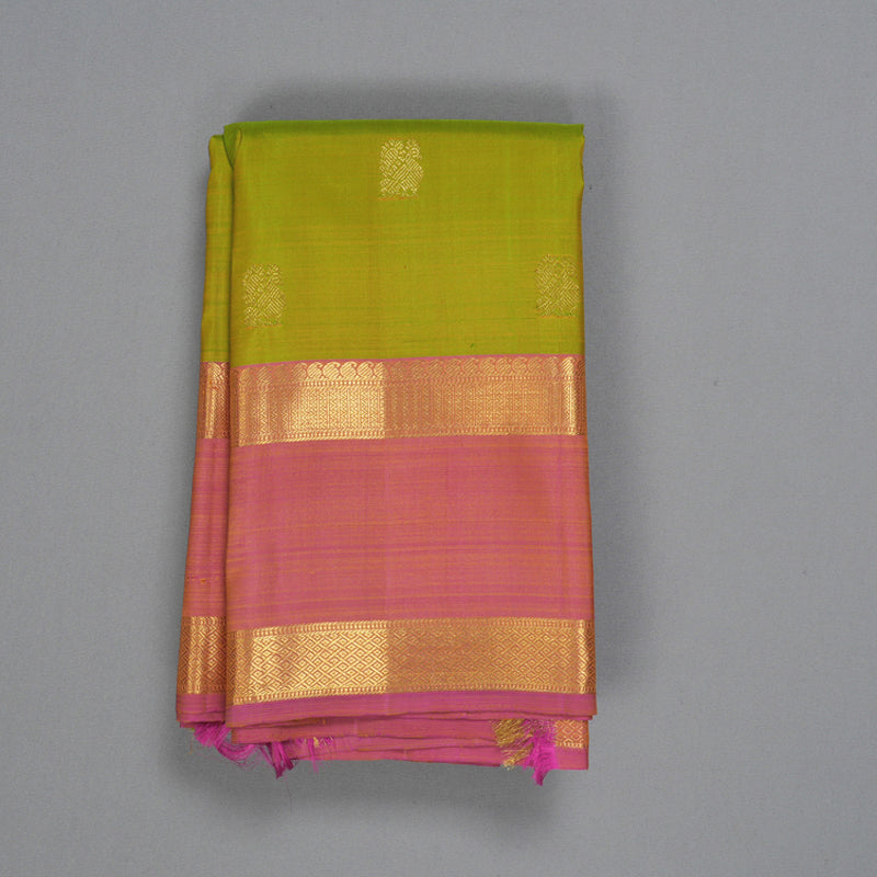 Hayagrivas Handloom Fluorescent Green Kanjivaram Silk Saree with Onion Pink Border KBF249E6-4