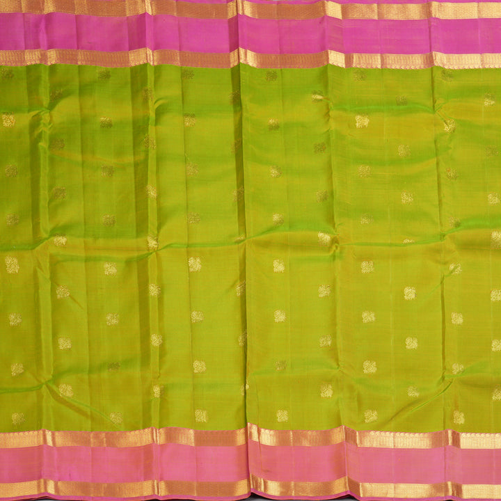 Hayagrivas Handloom Fluorescent Green Kanjivaram Silk Saree with Onion Pink Border KBF249E6-4