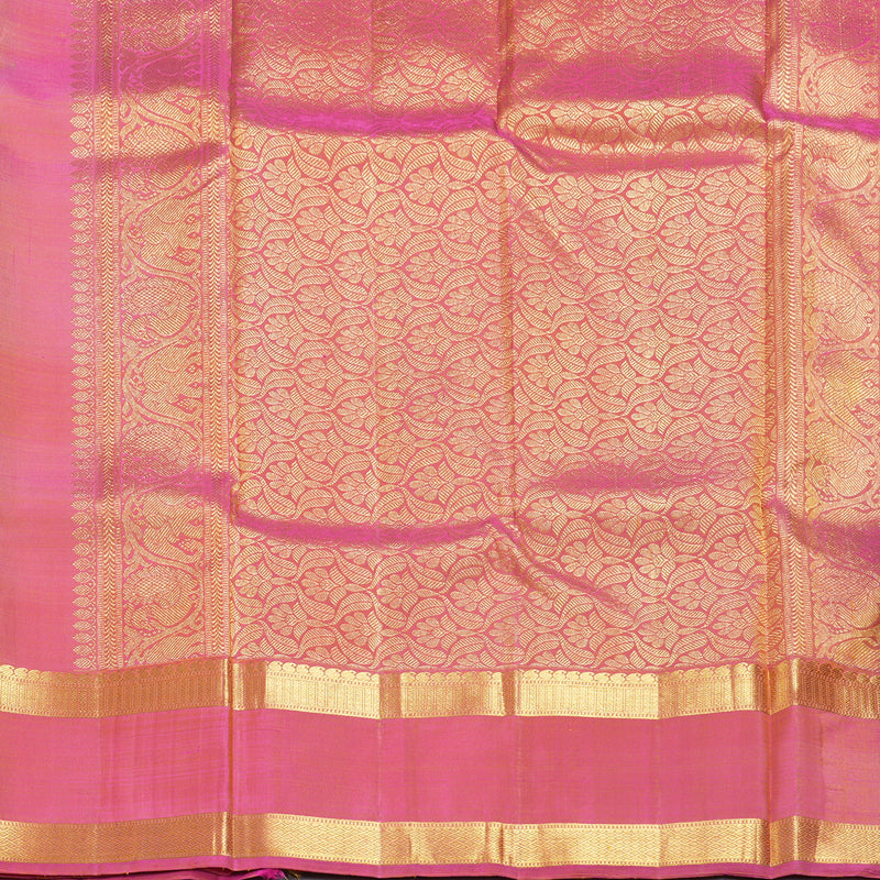 Hayagrivas Handloom Fluorescent Green Kanjivaram Silk Saree with Onion Pink Border KBF249E6-4