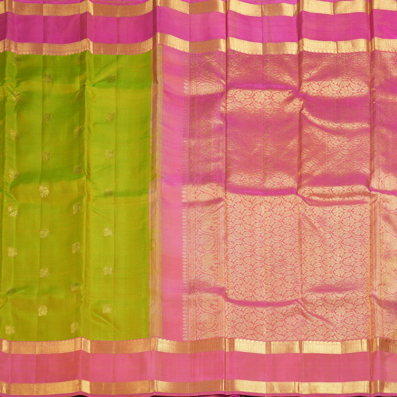 Hayagrivas Handloom Fluorescent Green Kanjivaram Silk Saree with Onion Pink Border KBF249E6-4
