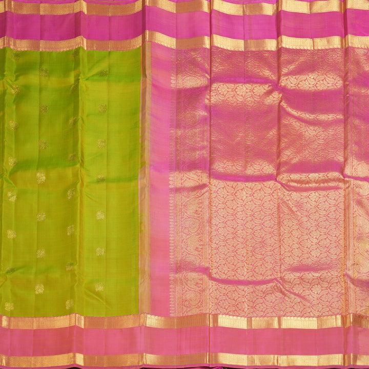 Hayagrivas Handloom Fluorescent Green Kanjivaram Silk Saree with Onion Pink Border KBF249E6-4