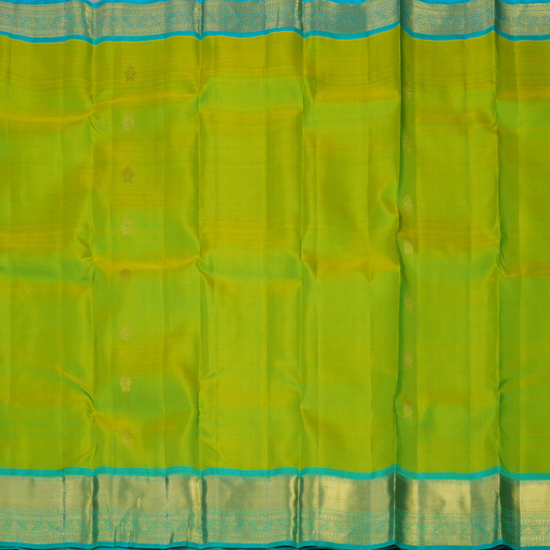 Hayagrivas Handloom Lime Green Kanjivaram Silk Saree with Sky Blue Border KBF24D1-1