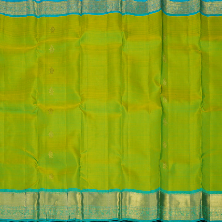 Hayagrivas Handloom Lime Green Kanjivaram Silk Saree with Sky Blue Border KBF24D1-1