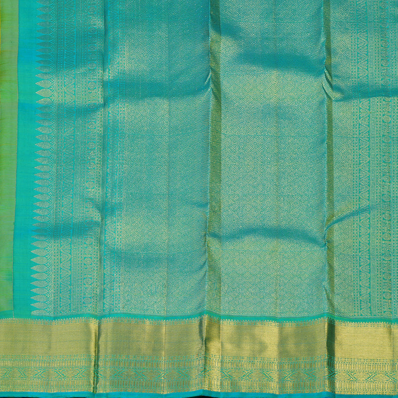 Hayagrivas Handloom Lime Green Kanjivaram Silk Saree with Sky Blue Border KBF24D1-1