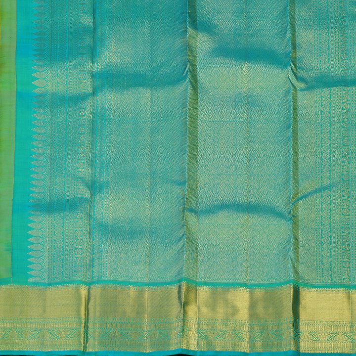 Hayagrivas Handloom Lime Green Kanjivaram Silk Saree with Sky Blue Border KBF24D1-1