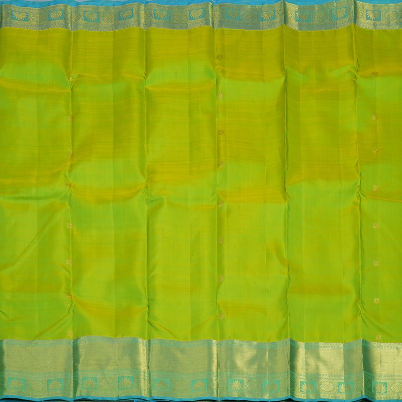 Hayagrivas Handloom Lime Green Kanjivaram Silk Saree with Sky Blue Border KBF24D1-21