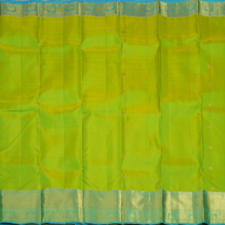 Hayagrivas Handloom Lime Green Kanjivaram Silk Saree with Sky Blue Border KBF24D1-21