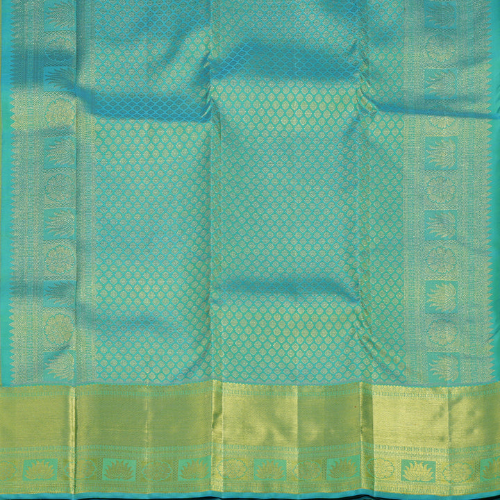 Hayagrivas Handloom Lime Green Kanjivaram Silk Saree with Sky Blue Border KBF24D1-21
