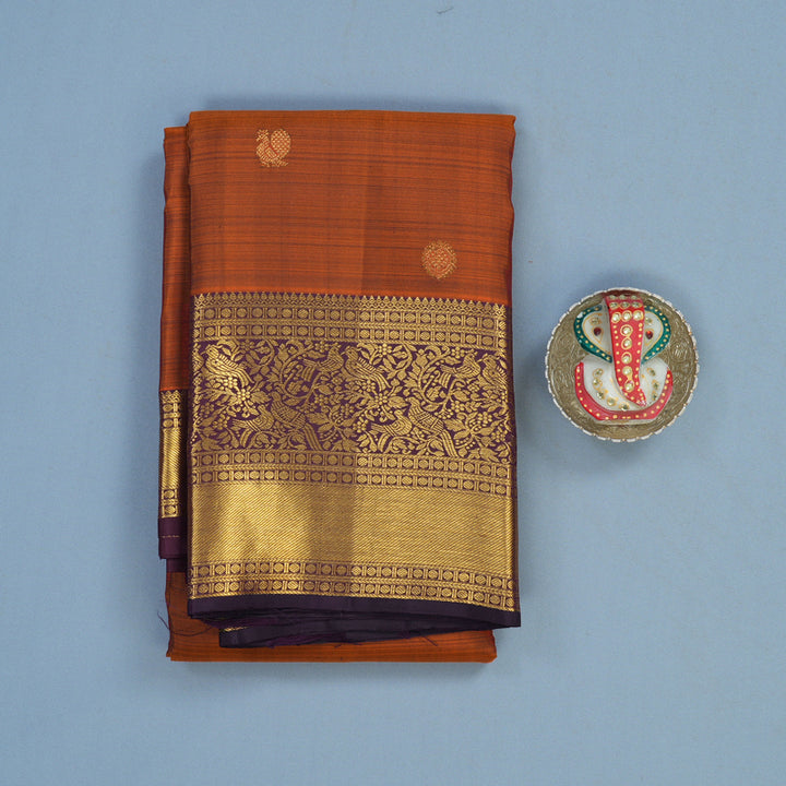 Hayagrivas Handloom Rust Orange Kanjivaram Silk Saree with Plum Purple Border KBF24D1-17