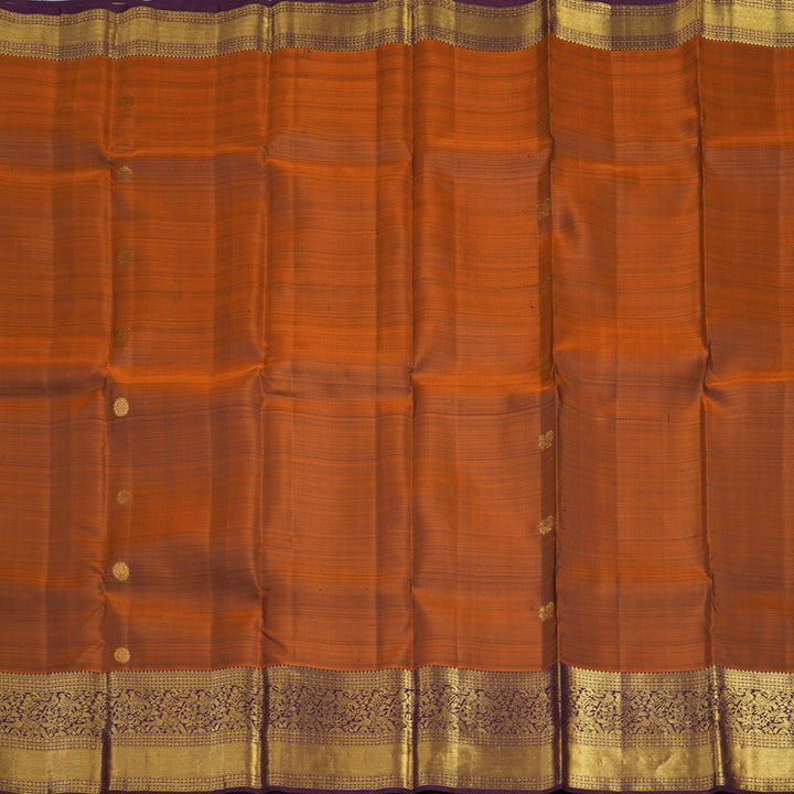 Hayagrivas Handloom Rust Orange Kanjivaram Silk Saree with Plum Purple Border KBF24D1-17