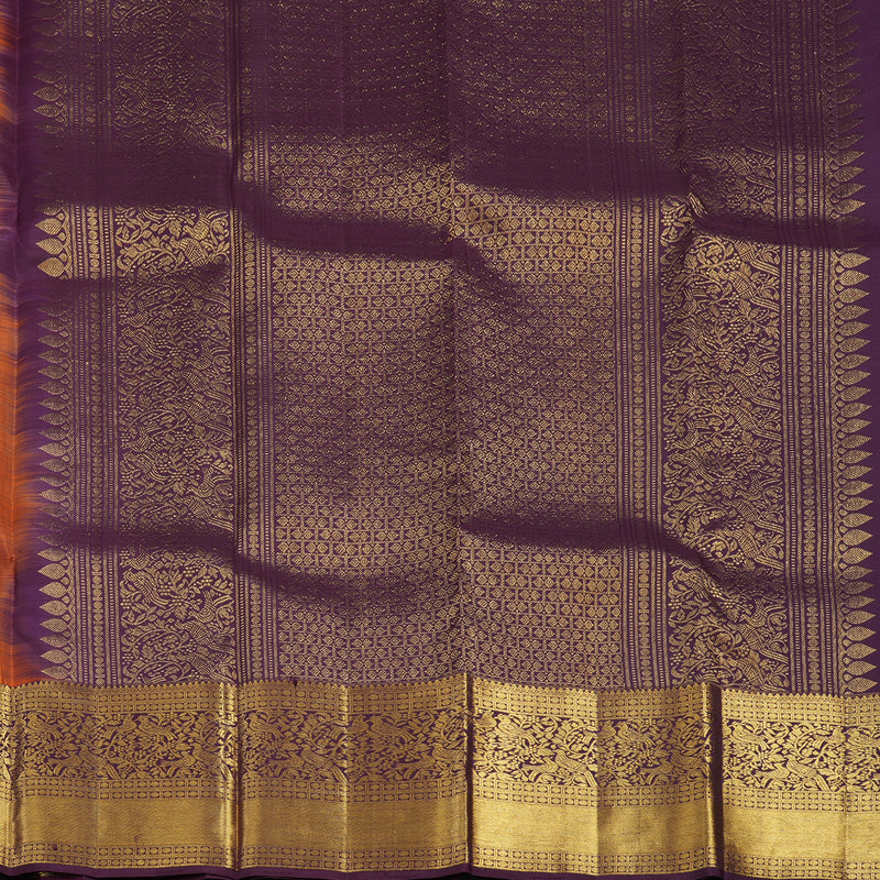 Hayagrivas Handloom Rust Orange Kanjivaram Silk Saree with Plum Purple Border KBF24D1-17