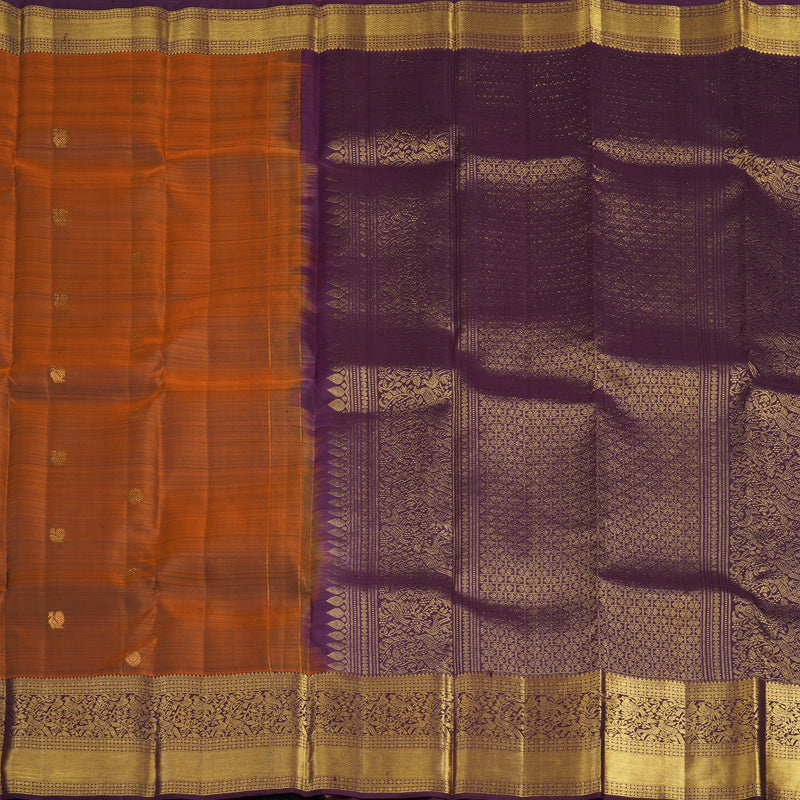 Hayagrivas Handloom Rust Orange Kanjivaram Silk Saree with Plum Purple Border KBF24D1-17