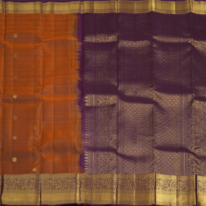 Hayagrivas Handloom Rust Orange Kanjivaram Silk Saree with Plum Purple Border KBF24D1-17