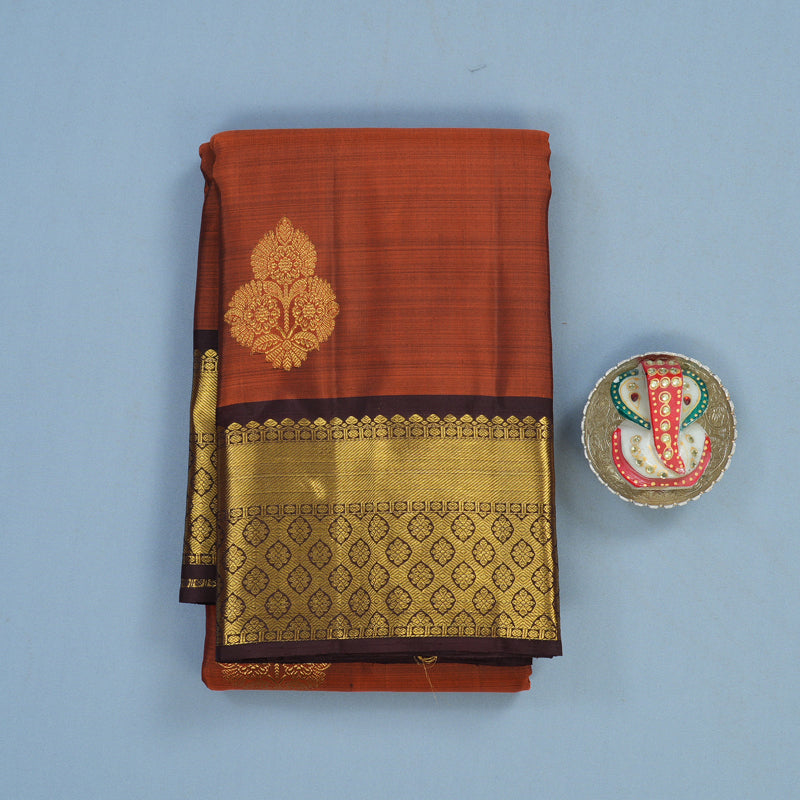 Hayagrivas Handloom Rust Orange Kanjivaram Silk Saree with Coffee Brown Border KBF24D1-7