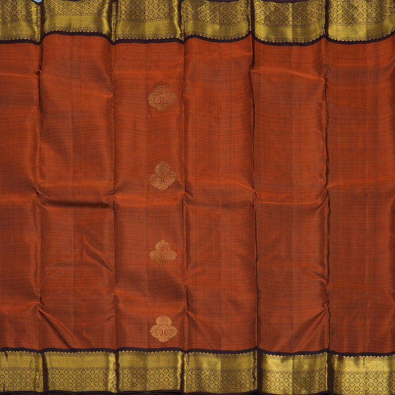 Hayagrivas Handloom Rust Orange Kanjivaram Silk Saree with Coffee Brown Border KBF24D1-7