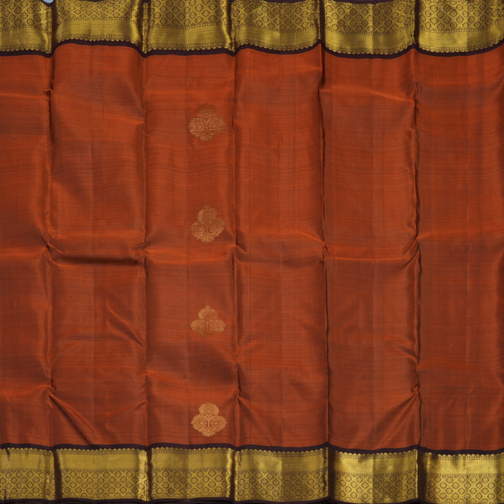 Hayagrivas Handloom Rust Orange Kanjivaram Silk Saree with Coffee Brown Border KBF24D1-7