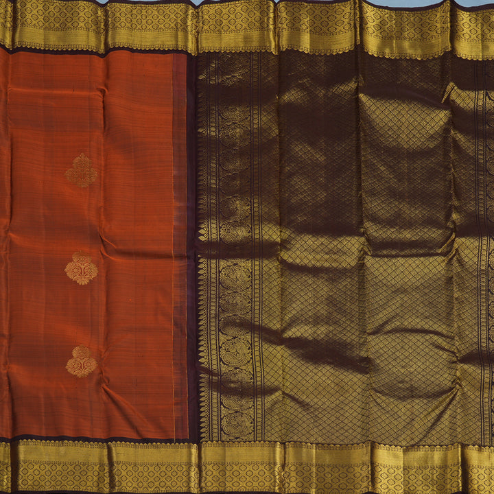 Hayagrivas Handloom Rust Orange Kanjivaram Silk Saree with Coffee Brown Border KBF24D1-7