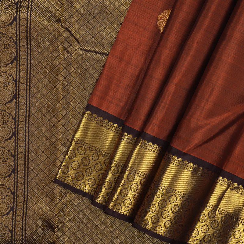 Hayagrivas Handloom Rust Orange Kanjivaram Silk Saree with Coffee Brown Border KBF24D1-7