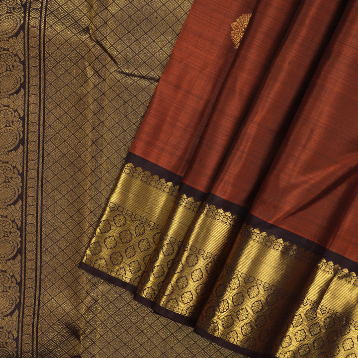 Hayagrivas Handloom Rust Orange Kanjivaram Silk Saree with Coffee Brown Border KBF24D1-7
