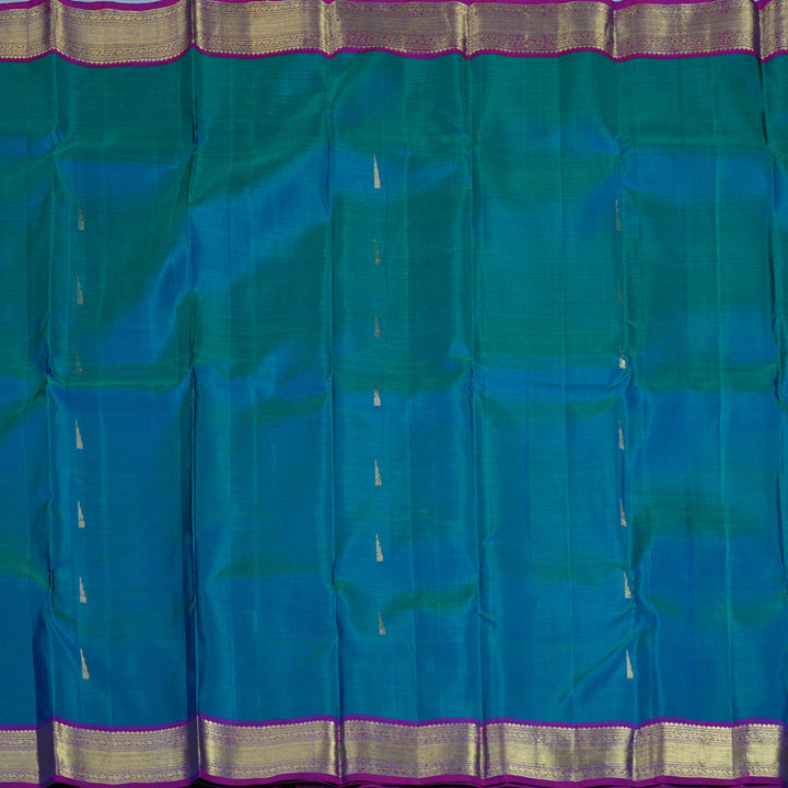 Hayagrivas Handloom Peacock Blue Kanjivaram Silk Saree with Purple Border KBF24D1-9